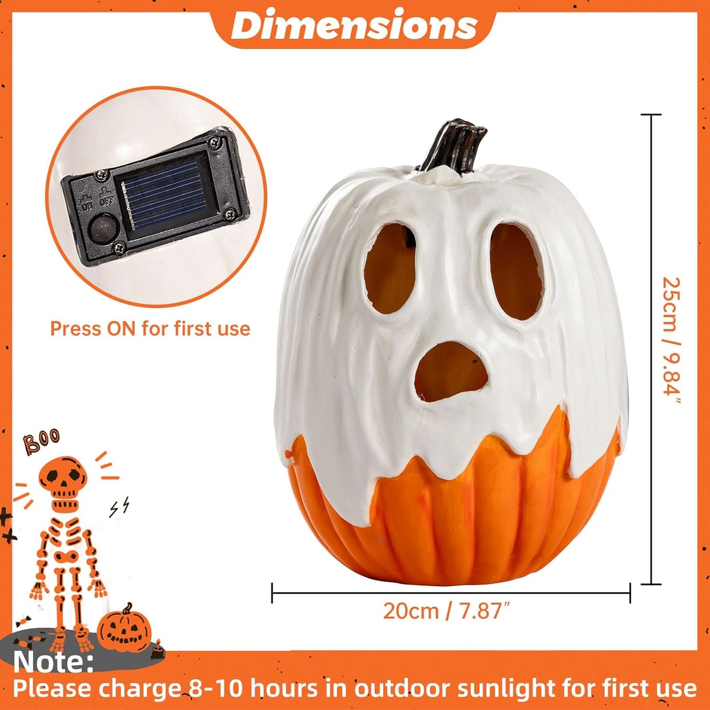 Halloween Decorations - Unique 3 Tiers Stacked Resin Jack-O-Lantern Pumpkin Pathway Solar Lights for Outdoor Garden Yard Porch Front Door (Ghost Pumpkin)