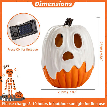 Halloween Decorations - Unique 3 Tiers Stacked Resin Jack-O-Lantern Pumpkin Pathway Solar Lights for Outdoor Garden Yard Porch Front Door (Ghost Pumpkin)