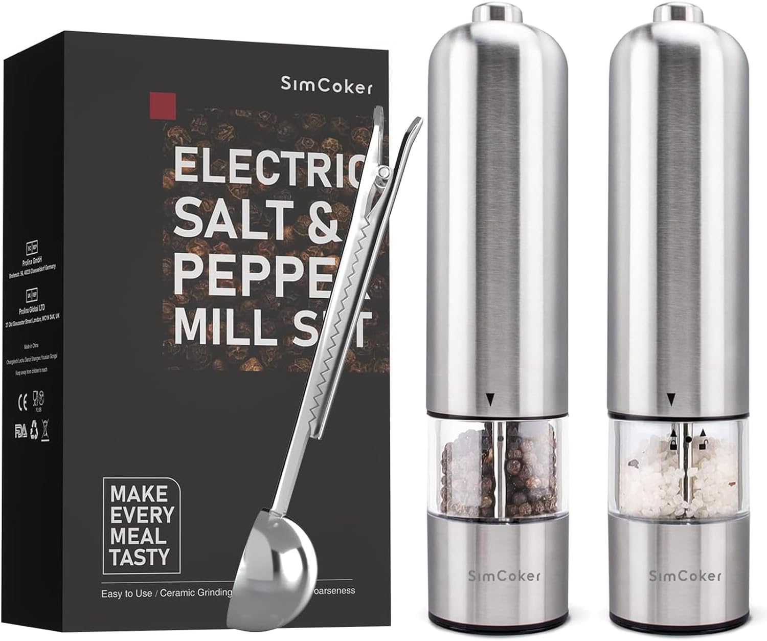 Electric Salt and Pepper Grinder Set Shakers Mill Automatic Grinders Battery Operated with Spoon for Kitchen Gift
