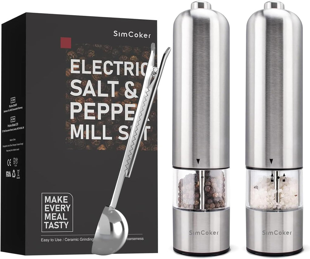 Electric Salt and Pepper Grinder Set Shakers Mill Automatic Grinders Battery Operated with Spoon for Kitchen Gift