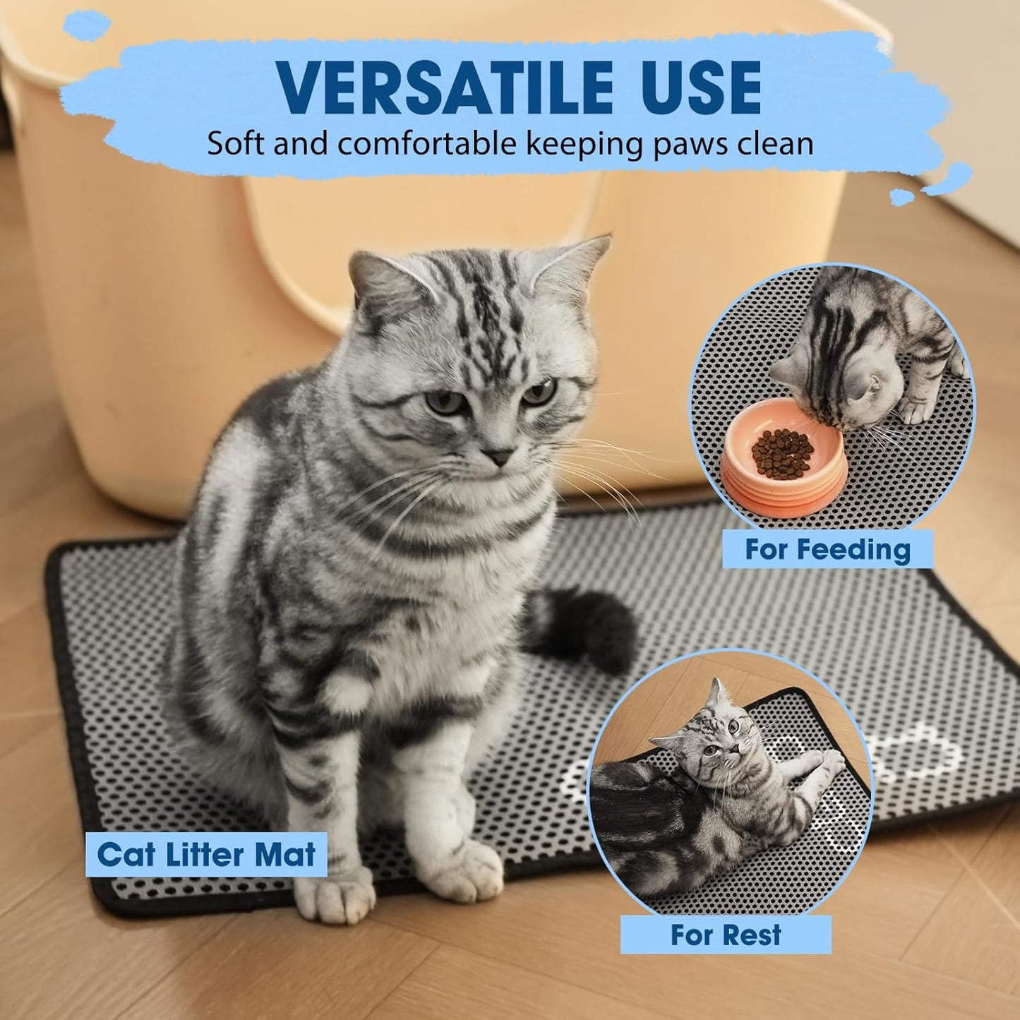 CGBD Cat Litter Mat - Double Layer Honeycomb Design Litter Trapping Mat, Urine-Proof & Non-Slip, Easy Clean Waterproof Litter Box Mat, Kitten Supplies and Essentials, 24x18 inch, Gray