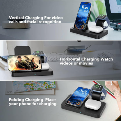 Wireless Charger, 3 in 1 Foldable Wireless Charging Station, Wireless Charger Stand Compatible with iPhone 14/13/12/11/Pro/Max/XS/XR/X/8/Plus, Apple Watch 8/7/6/5/4/3/2/SE & AirPods 3/2/Pro