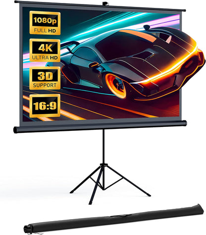 See Desc Projector Screen with Stand, 100 inch Projector Screen 4K HD with Wrinkle-Free Design