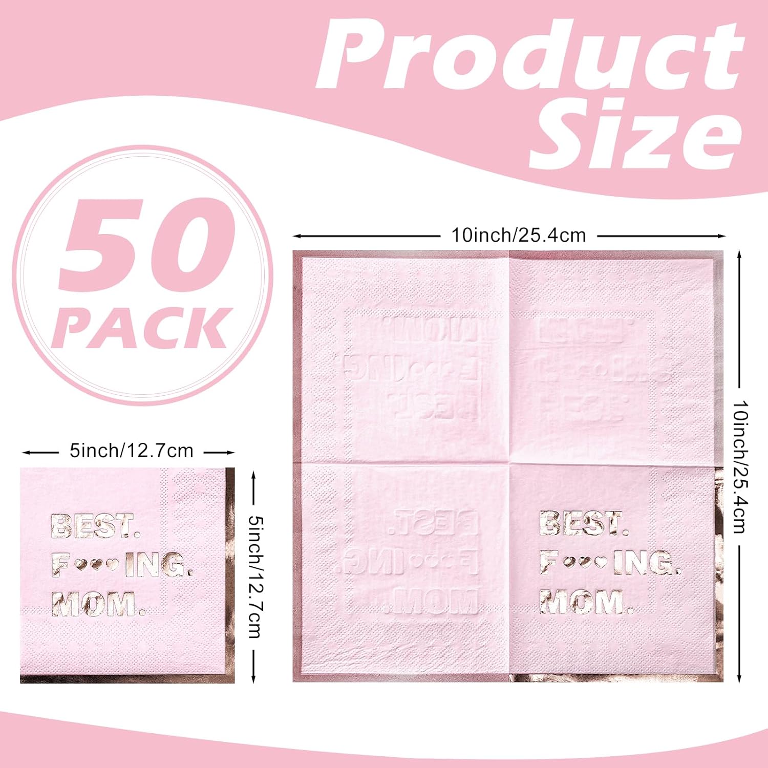 Lot of 8 - RUSPEPA 50 Pcs Mother’s Day Napkin Paper 3 Ply Disposable Assorted Color ’Best F*king Mom’ Design Luncheon
