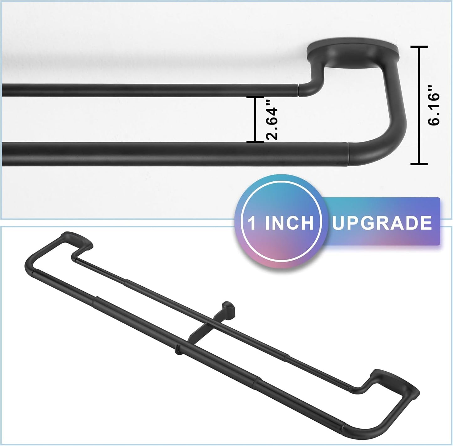 Black Double Curtain Rods for Windows 28-48 Inches,1 Inch Adjustable Double Wrap Around Blackout Curtain Rod with Aluminum Finials and Brackets