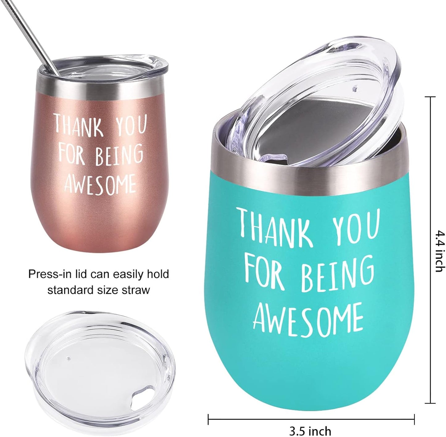 Gtmileo Thank You Gifts, 4 Pack Thank You for Being Awesome Stainless Steel Insulated Wine Tumbler, Appreciation Christmas Birthday Gifts for Women Coworkers Teacher Employees Friends Her(12oz, Mint)