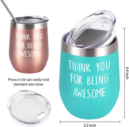 Gtmileo Thank You Gifts, 4 Pack Thank You for Being Awesome Stainless Steel Insulated Wine Tumbler, Appreciation Christmas Birthday Gifts for Women Coworkers Teacher Employees Friends Her(12oz, Mint)