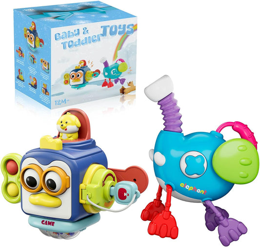 Montessori Toys for 1 Year Old & Toddler Toys, Travel Activities Busy Board Cube, Pull String Sensory Toys, Motor Skills Toys