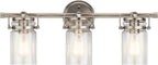 Kichler Brinley 24’’ Vanity Light in Brushed Nickel 3-Light Farmhouse Bathroom Vanity Light with Clear Glass (24’’ W x