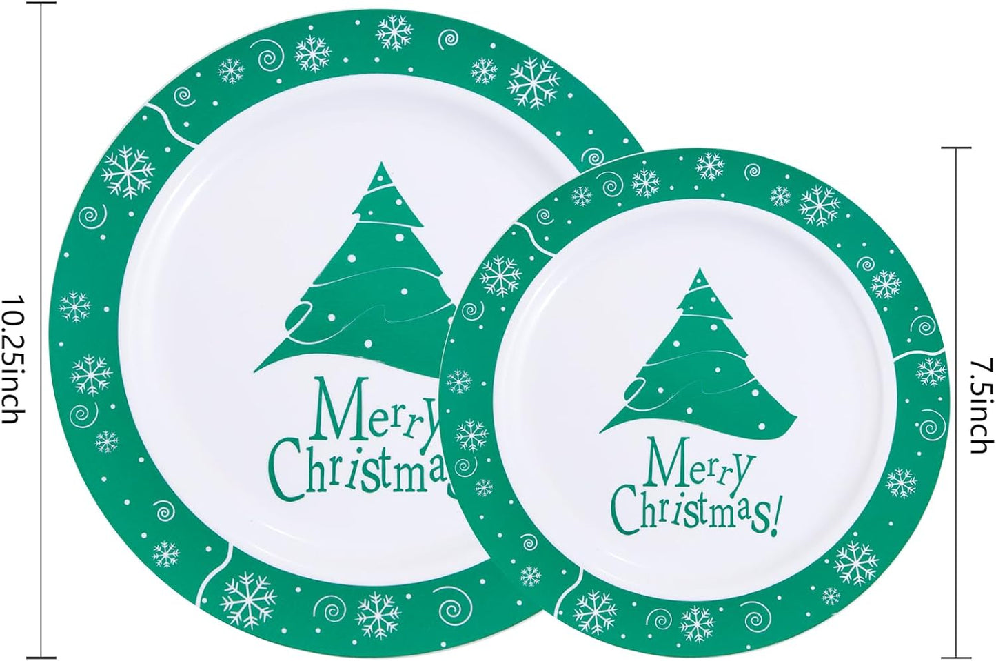 WELLIFE 60pcs Green Christmas Plates, Christmas Plastic Plates for Xmas, Christmas Party Plates with Christmas Tree Design, 30pcs Dinner Plates and 30pcs Dessert Plates for Xmas Party