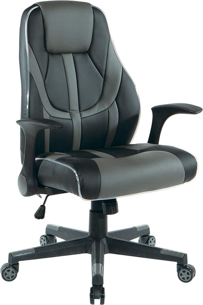 OSP Home Furnishings - Output Gaming Chair in Black Faux Leather with Controllable RGB LED Light piping. - Black / Gray