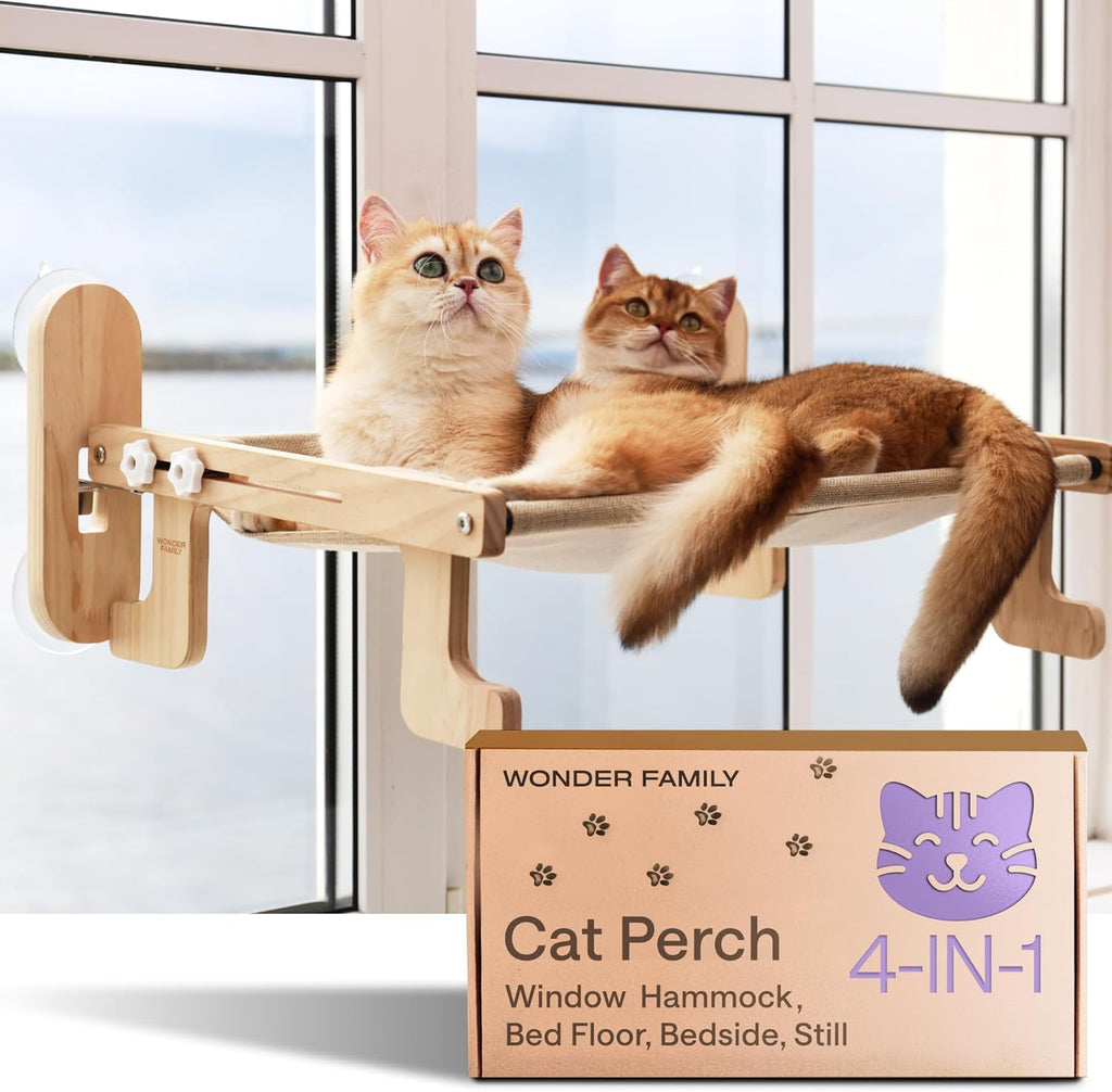 4-in-1 Cat Window Perch for Large Cats – Foldable Adjustable Pet Hammock for Window Bed Floor & Sill – Premium Hammock