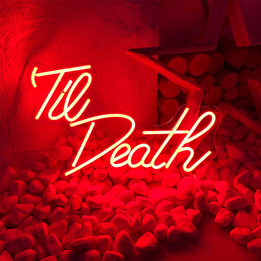 ZPLNOSIN Til Death Neon Signs-Transparent Acrylic with Dimmer Light Up Lights Signs Indoor Bedroom Decor Wall Led Neon Sign 19.6×13.4 IN Bar Christmas Party Wedding Girl Boy Living Room Office Red