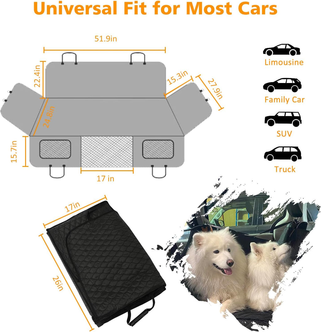 ROCCS Dog Seat Cover for Back Seat with Hard Botton Holds 450lbs,Universal Car Truck Back Seat Extender for Dogs Travle