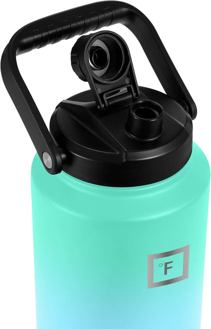 IRON °FLASK Sports Water Bottle - 128 Oz/One Gallon,1 Lid, Vacuum Insulated Stainless Steel, Hot Cold, Double Walled, Thermo Mug, Metal Canteen Jug Growler (Sky)