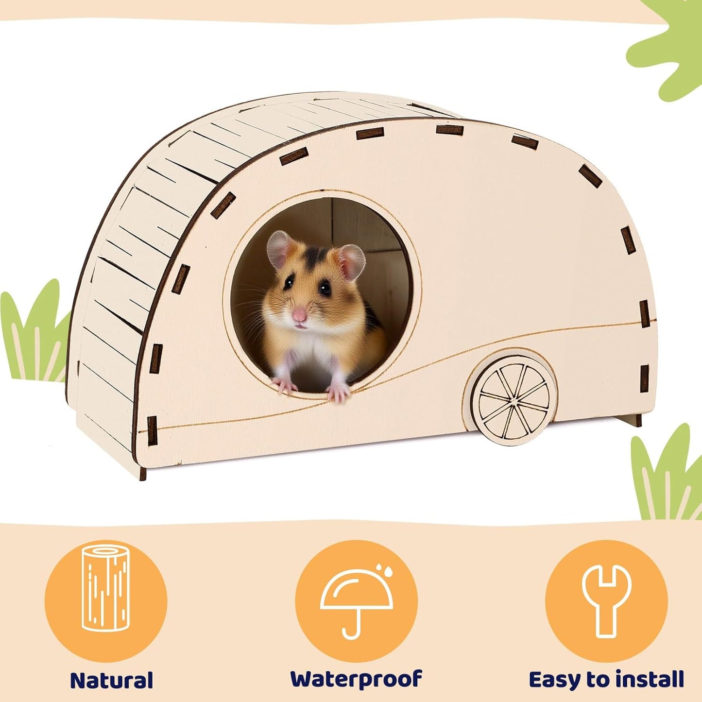 2 x CypherX Wooden Hamster Hideout Hamster Toys Small Animals Cage Accessories for Hammie and Other Small Pets