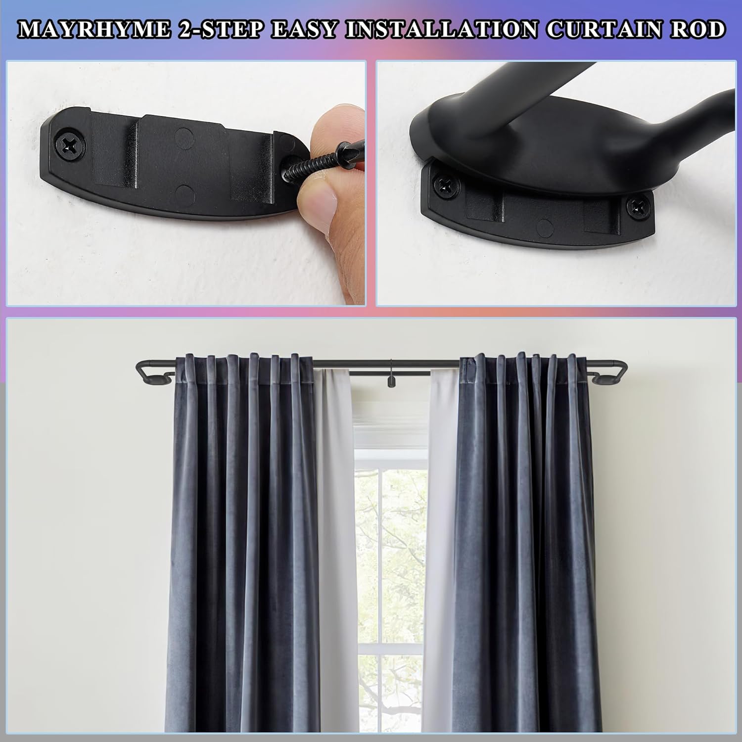 Black Double Curtain Rods for Windows 28-48 Inches,1 Inch Adjustable Double Wrap Around Blackout Curtain Rod