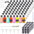 70 72, 2oz Small Clear Glass Bottles with Lids Boston Round Sample Bottles for Essential Oil Vanilla Hot Sauce Juice Whiskey Bourbon Liquid come with 5 Funnels,5 Droppers