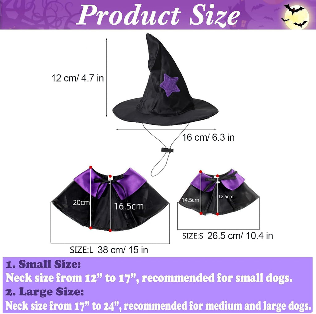 Witch Dog Costume Dog Halloween Costumes Pet Wizard Hat and Cloak Dog Clothes for Small Medium Dogs Cats Puppy Kitten