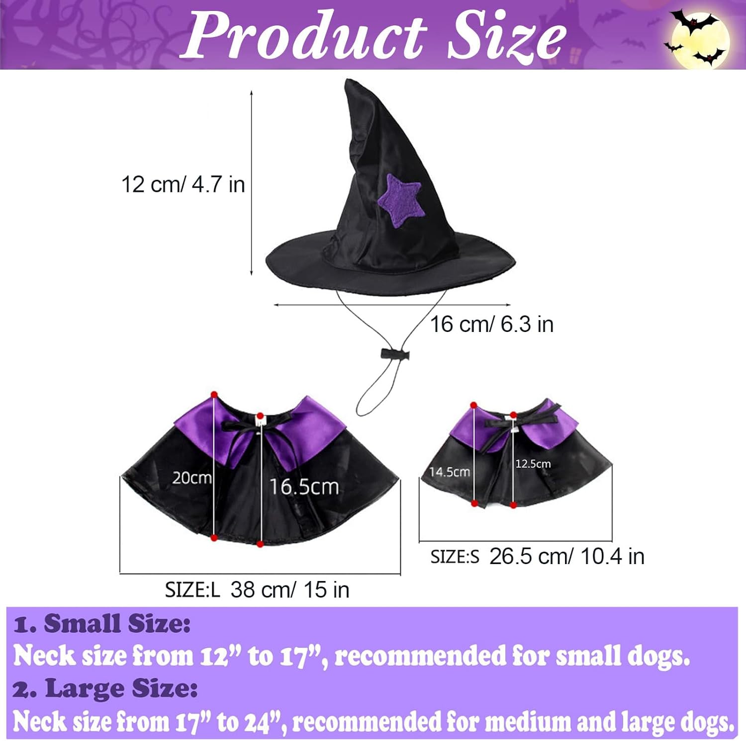 Witch Dog Costume Dog Halloween Costumes Pet Wizard Hat and Cloak Dog Clothes for Small Medium Dogs Cats Puppy Kitten