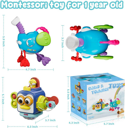 Montessori Toys for 1 Year Old & Toddler Toys, Travel Activities Busy Board Cube, Pull String Sensory Toys, Motor Skills Toys
