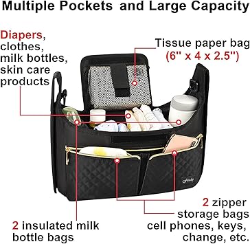 Universal Stroller Organize with Insulated Cup Holder,Diaper Storage, Baby Stroller Organizer Fits for Stroller like Uppababy, Baby Jogger, Britax, BOB, Umbrella and Pet Stroller