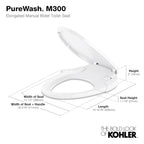 KOHLER 98804-0 Purewash M300 Elongated Manual Bidet Toilet Seat, Non-Electric Bidet with Adjustable Bidet Sprayer for Existing Toilets, White
