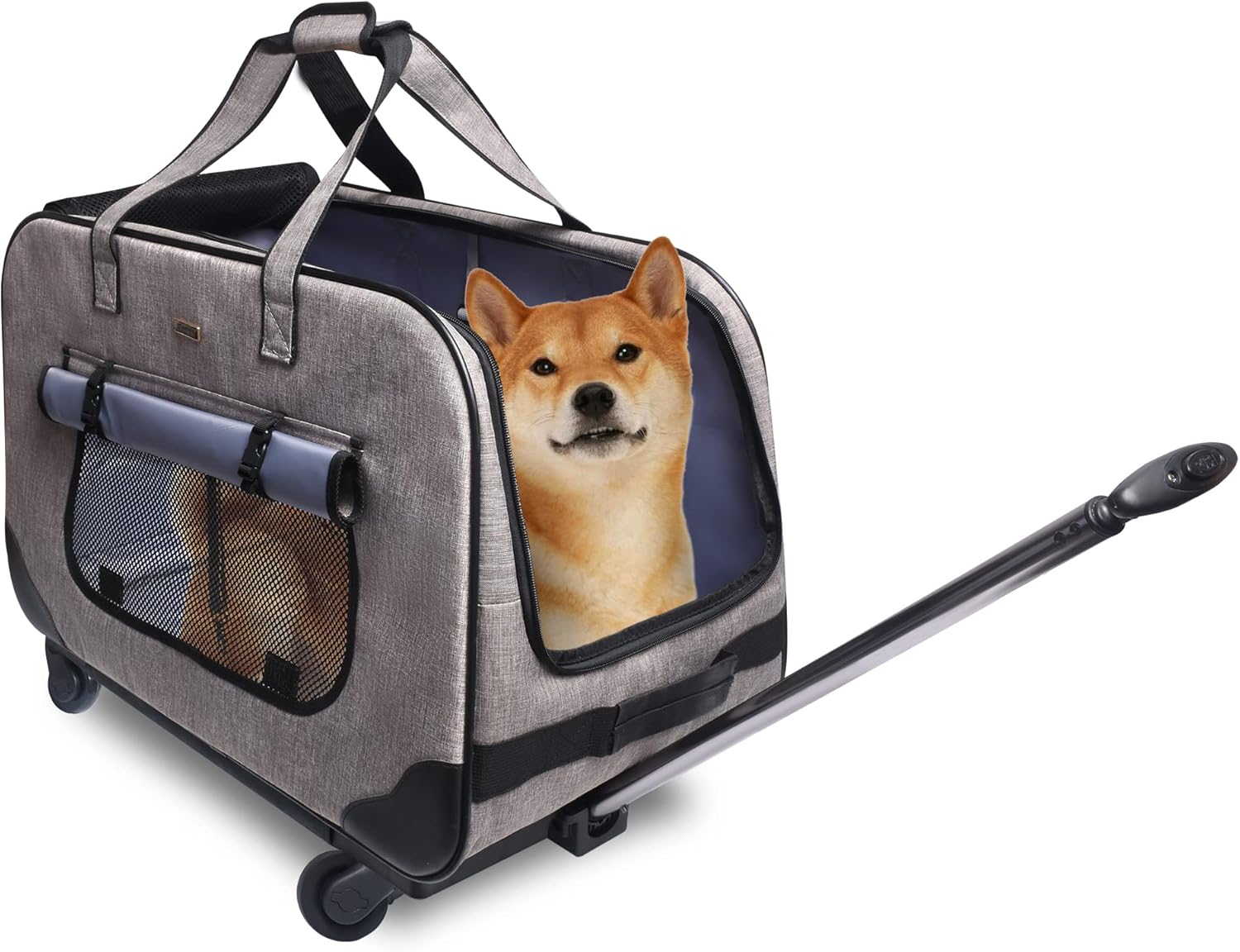 GJEASE Large Pet Rolling Carrier with Wheels for Up to 35 LBS(Upgrade Material-Sponge Filling),with Durable Handle
