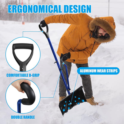 LS'BABQ Heavy Duty Snow Shovel for Car Driveway Backyards Garages Sidewalks Snow Removal, Ergonomic Shovel Tool with Double Handles, 22 Inches Large Capacity Shovel (Blue)