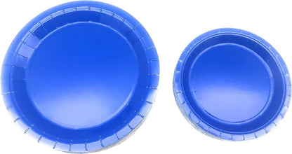 Oojami Serves 50 Complete Party Pack Disposable 9" Dinner Paper Plates 7" Dessert Paper Plates 9 oz Cups 3 Ply Napkins office parties, Birthday parties, festivals and much more (Blue)