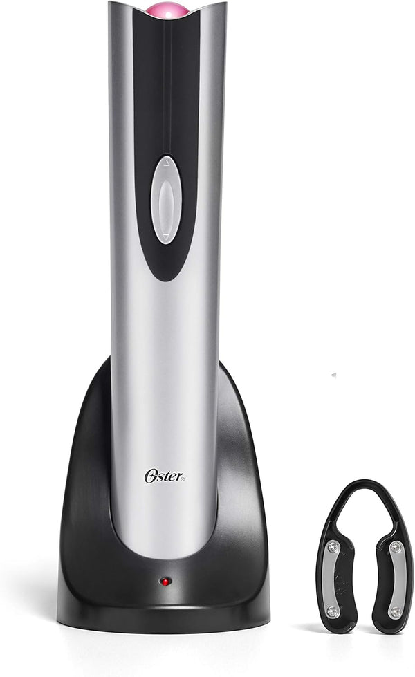 Oster Cordless Electric Wine Bottle Opener with Foil Cutter FFP One Silver