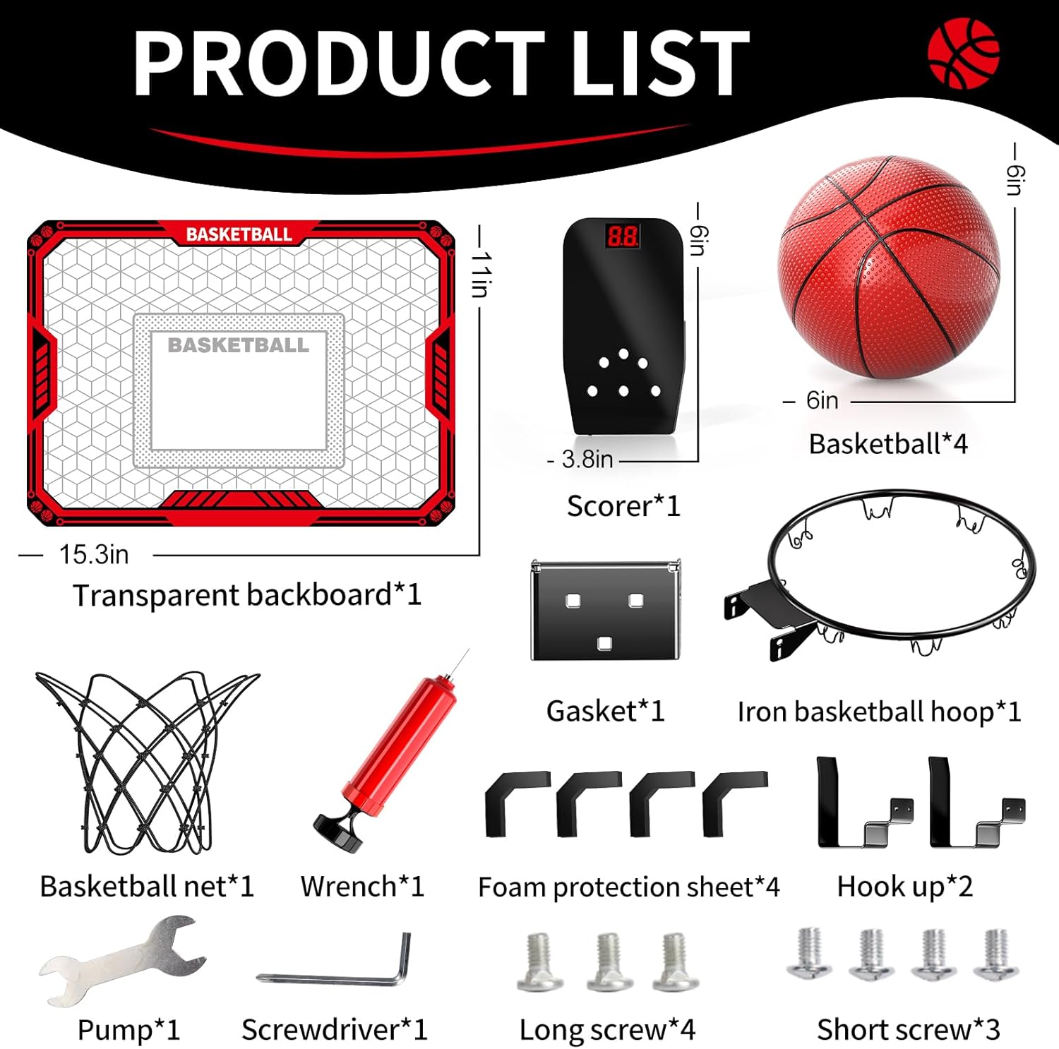 Indoor Basketball Hoop with 4 Balls & 3 Modes Scoreboard - *Kids