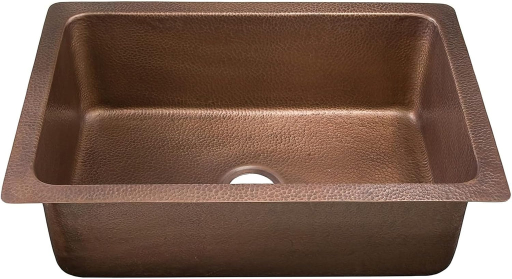 Thompson Traders - Villa Kitchen Undermount/Drop-In Single Bowl Copper Sink, 30 x 20 in, Hammered Antique Copper