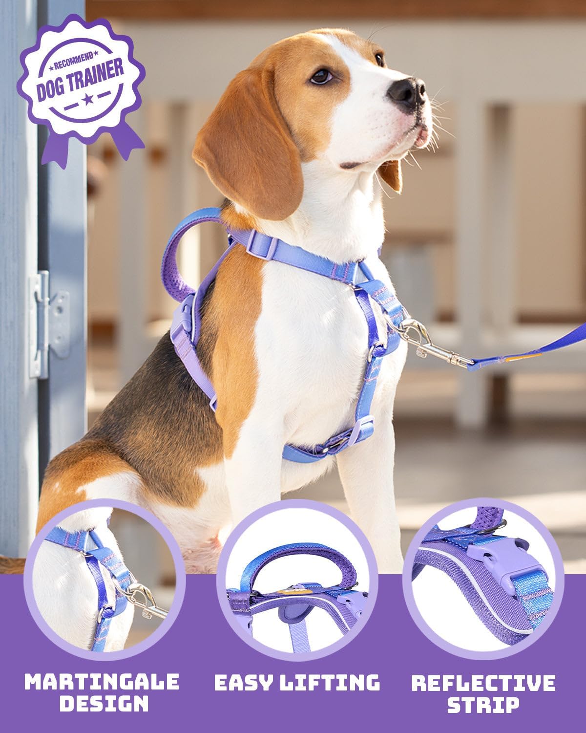 DF Freedom No Pull Martingale Dog Harness Gentle Control for No Choking Front Clip Harness with Reflective Adjustable &