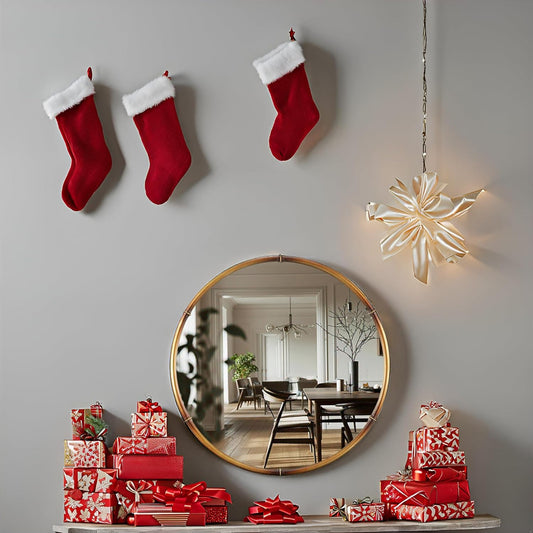 Round Bathroom Mirror-RD24 Inch Antique Gold Color Vintage Metal Framed Accent Mirror, Modern Rustic Distressed Wall Mirror Decorative for Bedroom, Living Room,Entry-Bamboo Style