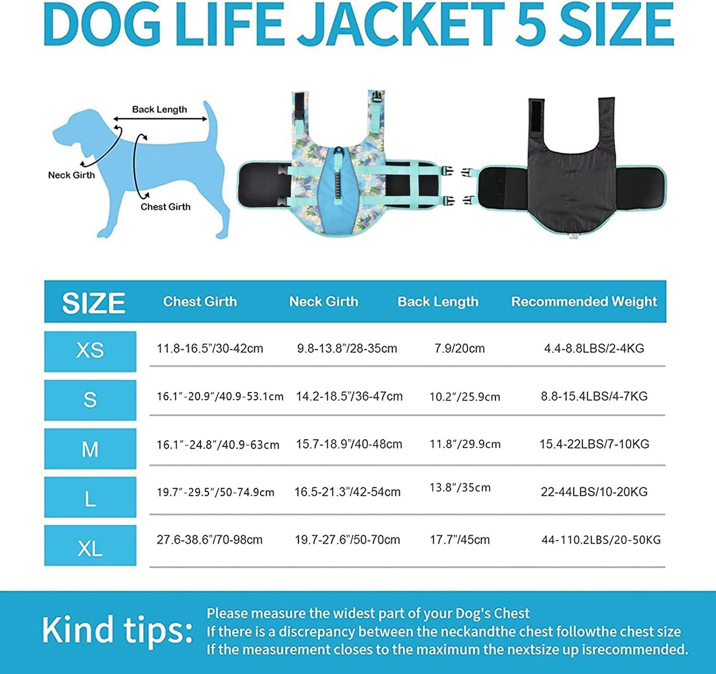 Hawaiian Sports Style Dog Life Jacket - Dog Life Vest with Rescue Handle for Swimming Boating and Adjustable Puppy Life Jacket - Ripstop Life Jackets for Small Medium Large Dogs