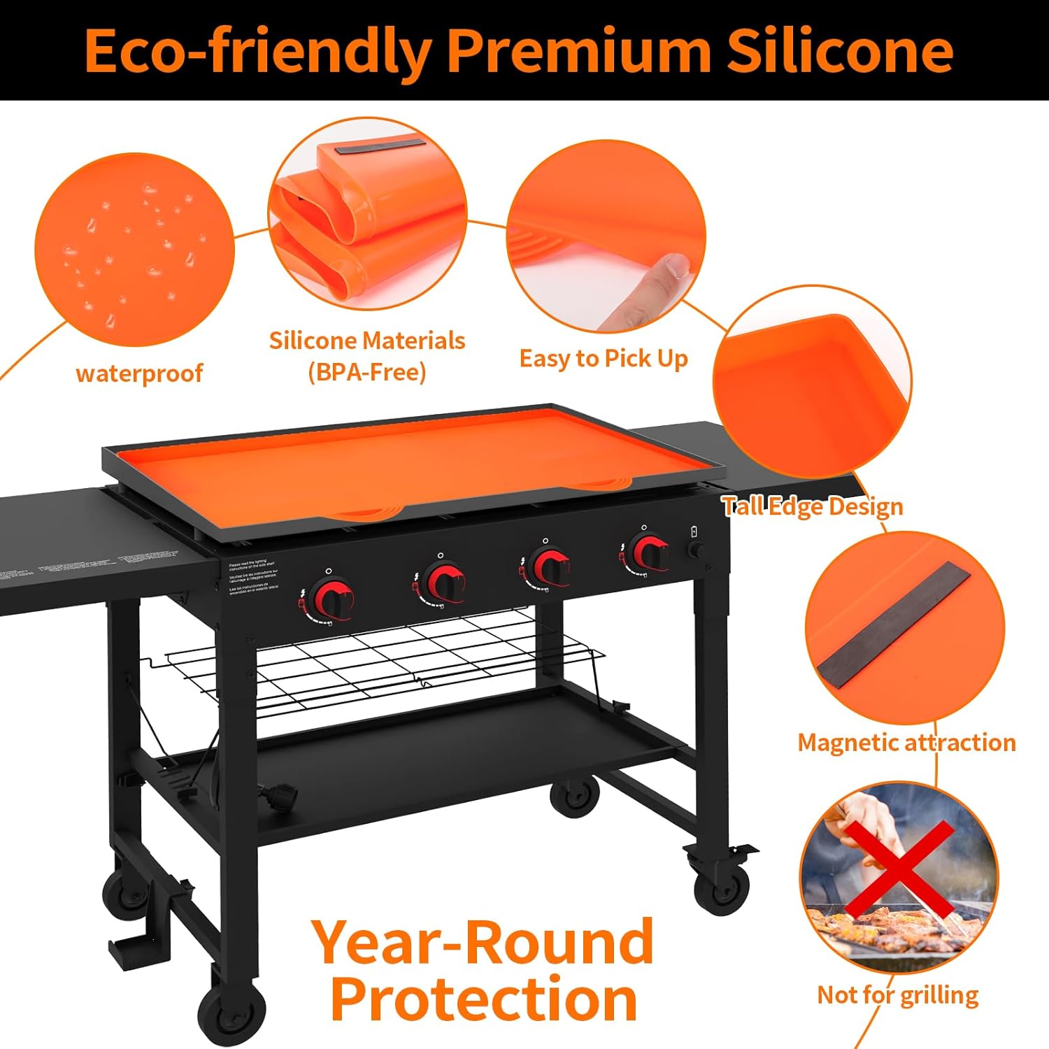 Griddle Mat Tight Magnetic Fit Silicone Griddle Mat 36 Inch Griddle Mat for Blackstone Grill with Handle Silicone Grill