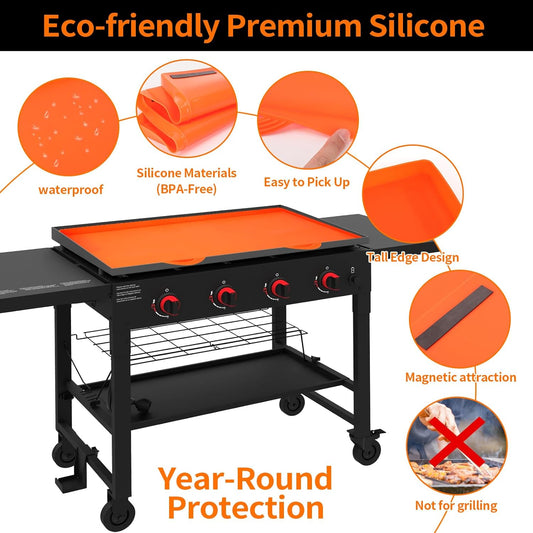 Griddle Mat Tight Magnetic Fit Silicone Griddle Mat 36 Inch Griddle Mat for Blackstone Grill with Handle Silicone Grill Mat BPA Free(Orange)