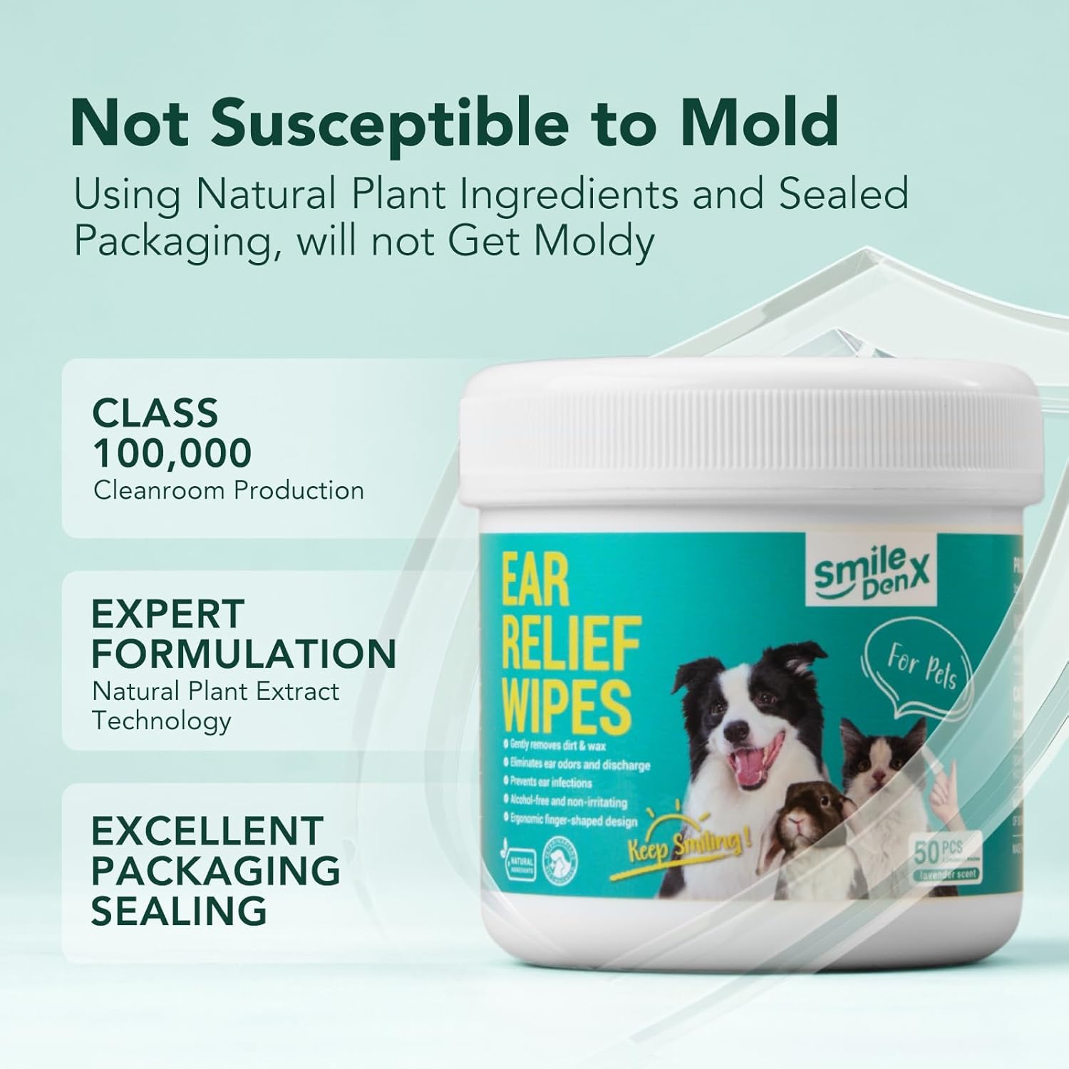 SmileDenX Dog Ear Cleaner Wipes - Dog Ear Infection Treatment Fast Relief from Ear Itching and Inflammation Cat Ear