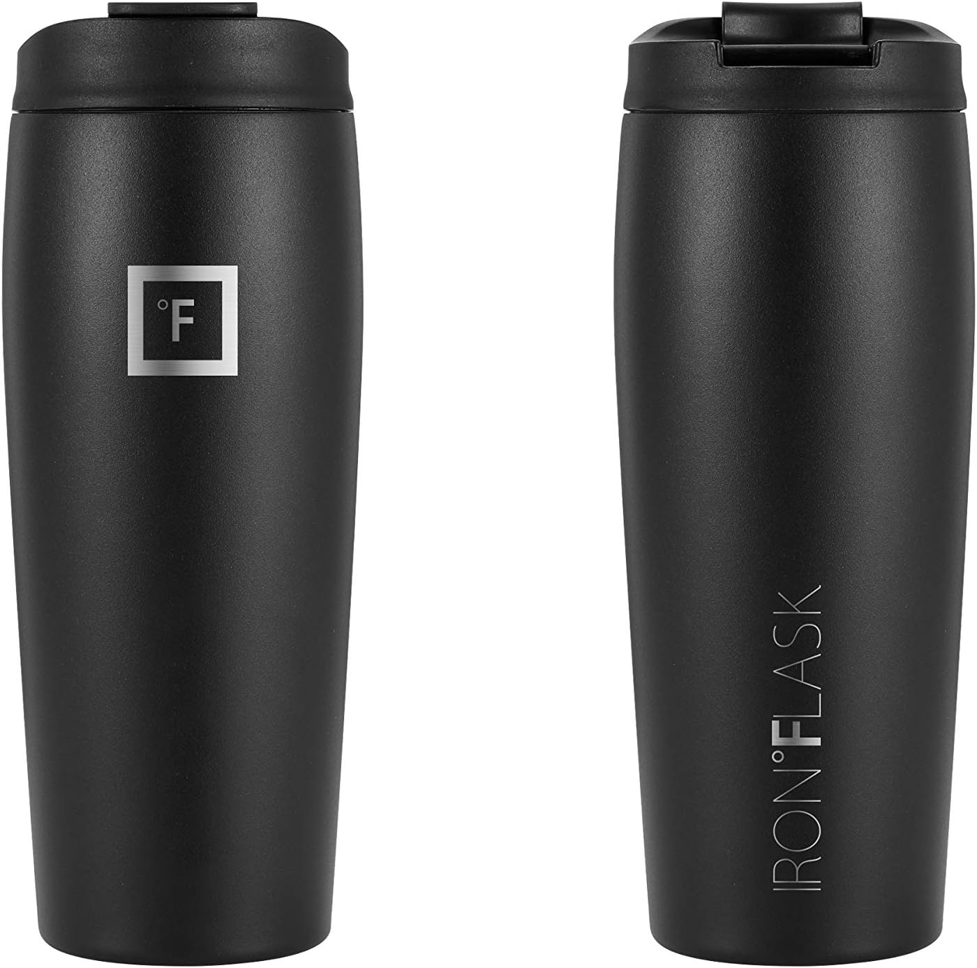 IRON °FLASK Nomad Tumbler - 2 Lids (Straw/Flip), Vacuum Insulated Stainless Steel Bottle, Double Walled, Drinking Cup, Thermos Coffee Travel Mug, Water - Midnight Black, 20 Oz