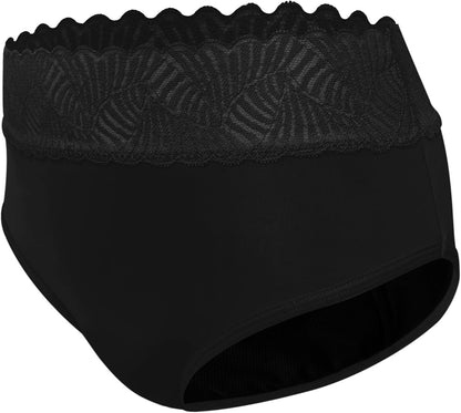 Washable Absorbency Urinary Incontinence Underwear for Women Bikini Lace Postpartum Panties for Bladder Leaks Protection (2X-Large, Black