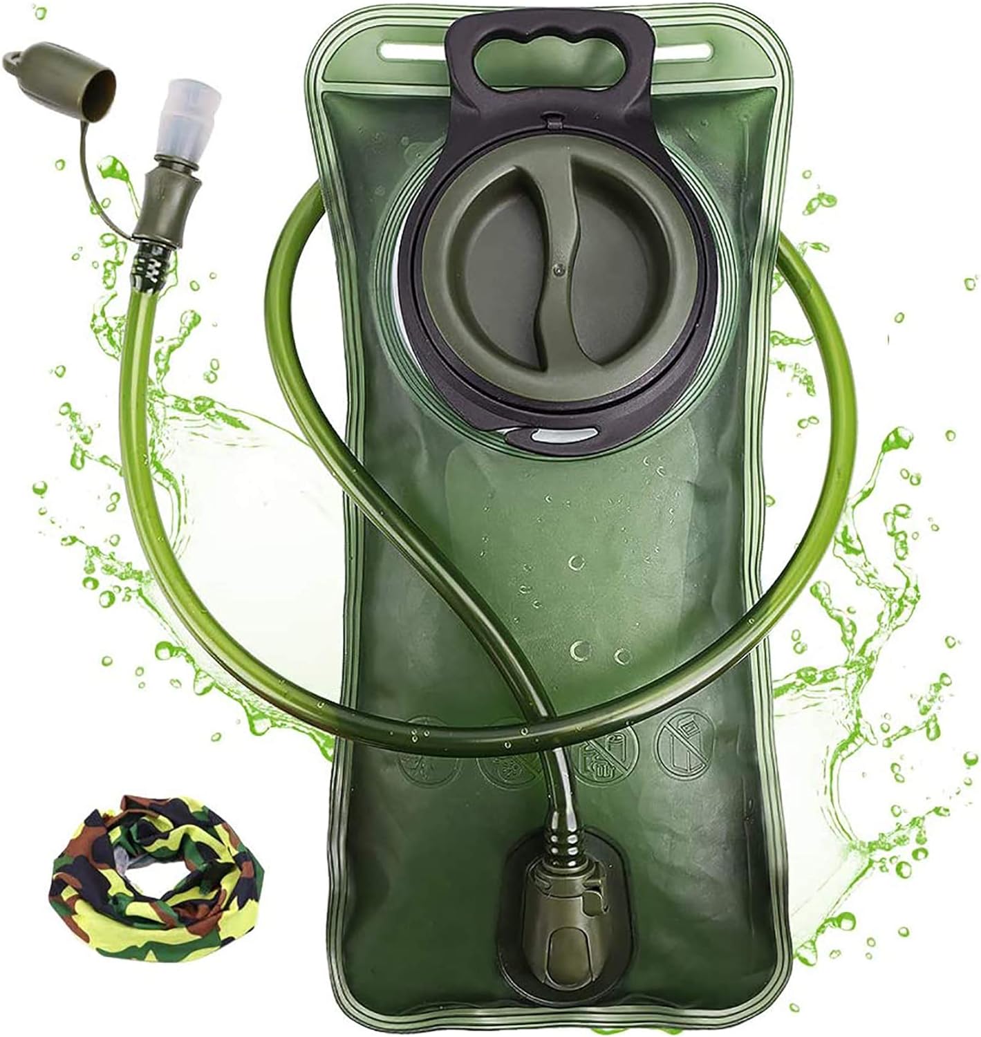 Hydration Bladder, 1.5L-2L-3L Water Bladder for Hiking Backpack Leak Proof Water Reservoir Storage Bag, BPA-Free Water Pouch Hydration Pack for Camping Cycling Running, Military Green 1.5-2-3 Liter