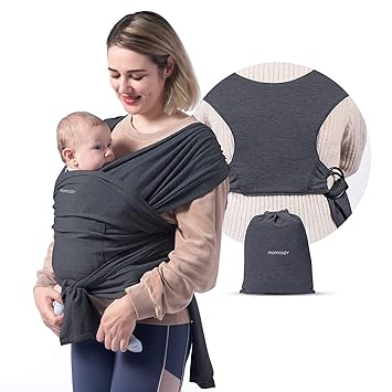 Momcozy Baby Wrap Carrier, Easy to Wear Infant Carrier Slings, Lightweight Hands Free Baby Sling, Adjustable Baby Carriers for Newborn to Toddler 8-35 lbs, Deep Grey