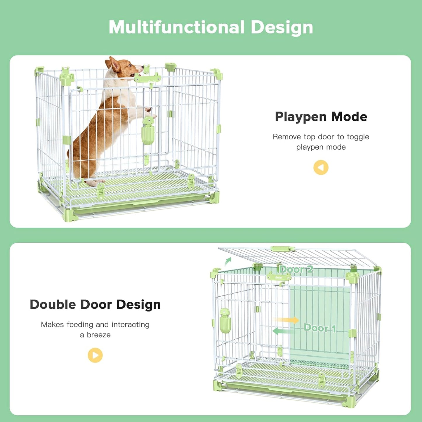 24" Dog Crate for Small Dog, Portable Kennel Indoor Dog Crate (5-30lbs), Double-Door, Collapsible Metal Wire Puppy Crate, Includes Divider Panel&Tray, Foldable Travel Dog Crate for Small Pets&Animals