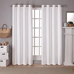 EXCLUSIVE HOME Sateen Twill Woven Room Darkening Blackout Grommet Top Curtain Panel Pair, 52"x108", Vanilla