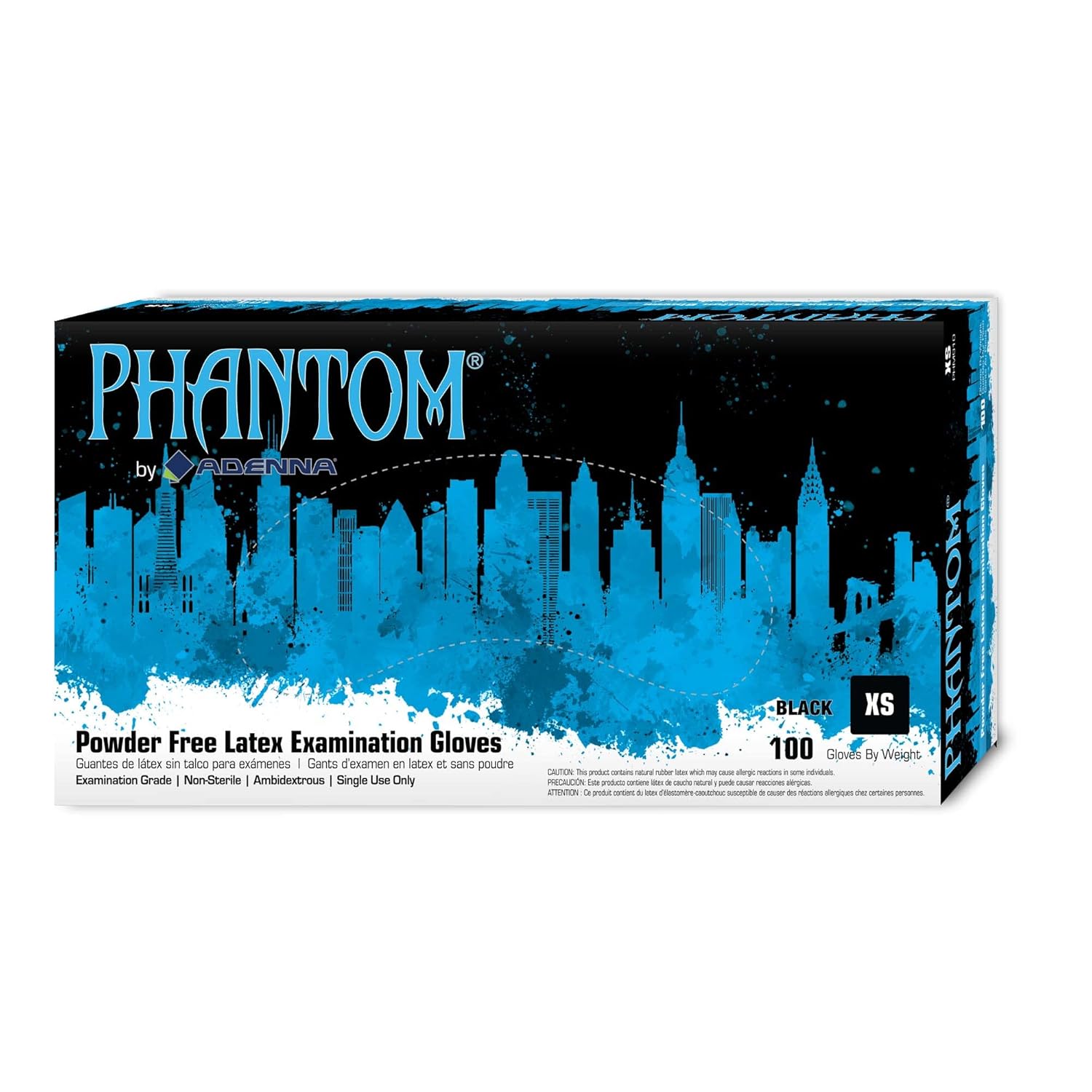 Adenna Phantom 6 Mil Black Latex Exam Gloves – Powder-Free Textured Grip Disposable Medical Grade Tattoo & Law