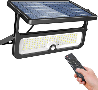 Solar Motion Sensor Flood Lights Outdoor, 1000LM Dusk to Dawn Security Lights, 3 Lighting Modes, Remote Control, Brightness Adjustable, IP65 Waterproof for Street, Yard, Garage,1 Pack