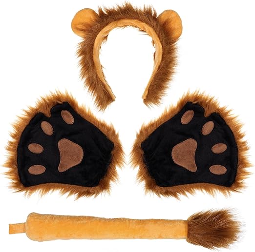 Beaupretty Lion Costume Set Plush Lion Ears Headband Paw Gloves Tail Cosplay Accessories