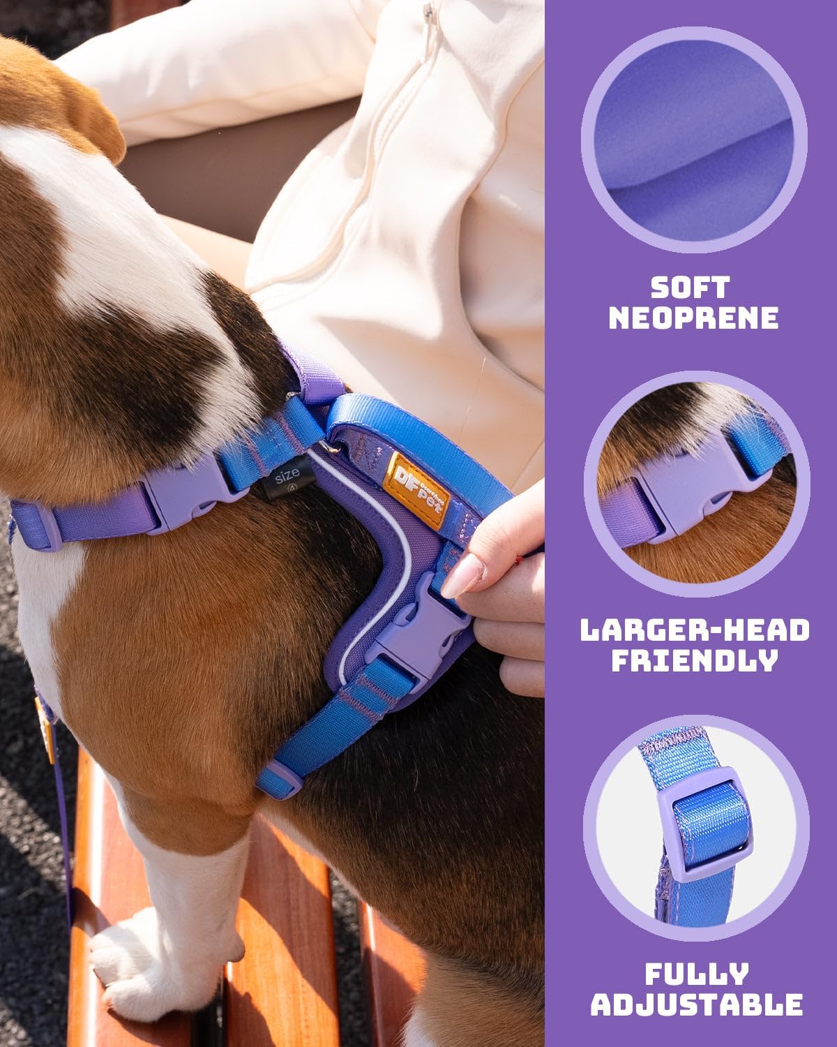 DF Freedom No Pull Martingale Dog Harness, Gentle Control for No Choking, Front Clip Harness with Reflective, Adjustable & Padded Handle for Easy Walking & Training, Rainbow, 3/4", Chest 22.4"-30.4