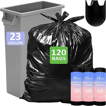 23 Gallon Slim Jim Heavy Duty Trash Bags 1.1 Mil THICK 120 Count with 4 Innovative Flap Ties Compatible with Rubbermaid & Winco & United Solutions 23 Gallon Slim Jim Trash Can Tear & Leak Resistant